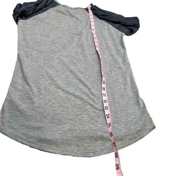 Lularoe Womens XS Tunic Ringer Shirt Top Heathered Gray w/ Navy Sparkle Sleeves - Picture 4 of 6